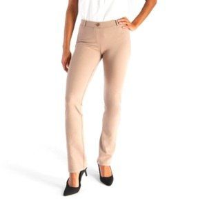 Betabrand Women's Dress Yoga Pants Khaki-Twill/Tan Straight-Leg, Size Medium